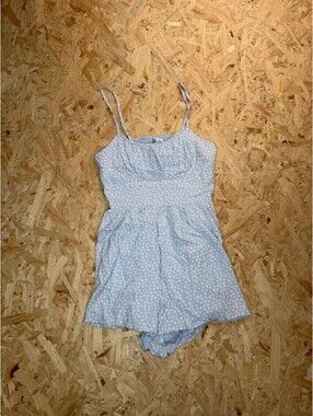 Hollister Floral Romper Womens Large Blue White Daisy Open Back Sleeveless